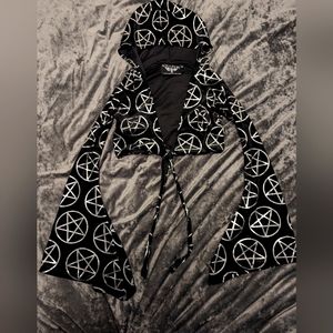 Killstar flare long sleeve velvet hooded cropped jacket